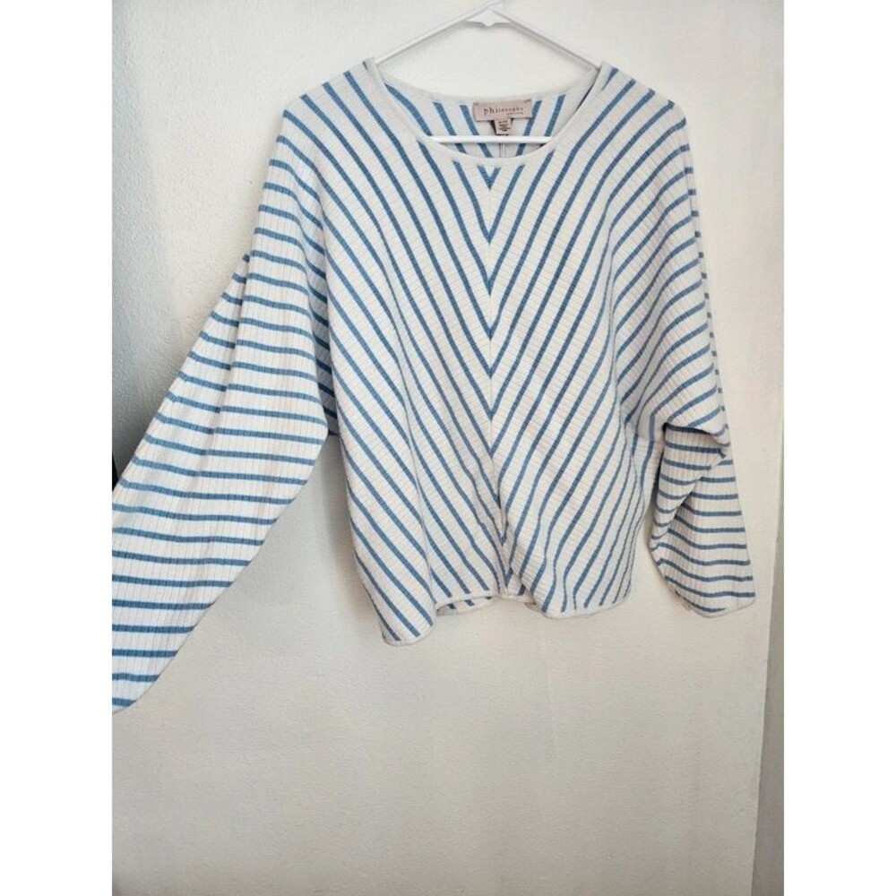 Philosophy Asymmetrical top blue and white summer sweater